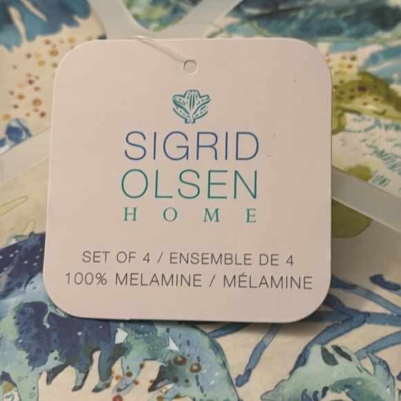 5pc SIGRID OLSEN Blue and Green Coastal Art Bowl & Dinner Plate Set - Melamine - Picture 7 of 10